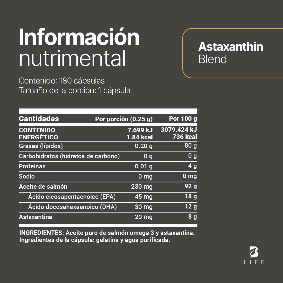 Astaxtanthin Blend Blife 180 Capsulas