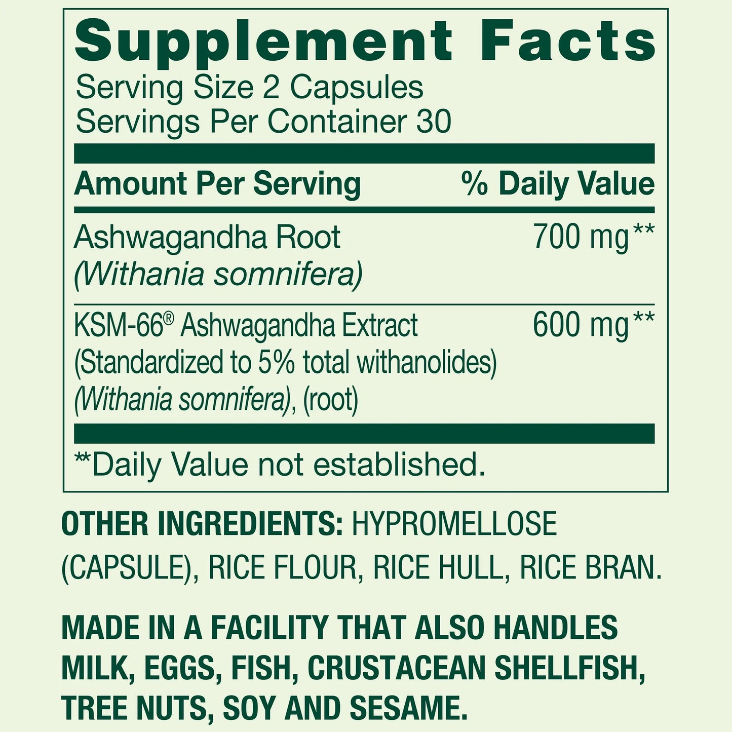 Ashwagandha 1,300mg Extra Strength 60 capsulas