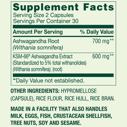 Ashwagandha 1,300mg Extra Strength 60 capsulas