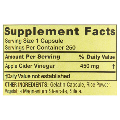 Vinagre de Manzana 450 mg 250 Capsulas VALUE SIZE