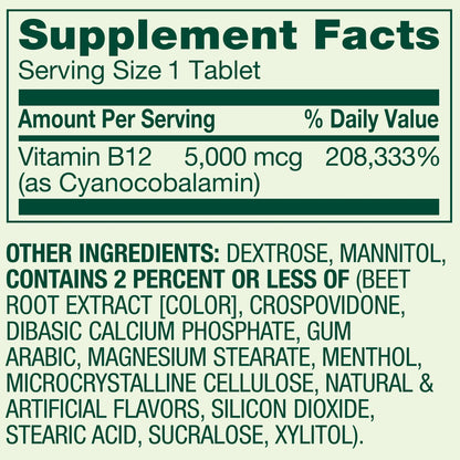 B12 | Sublingual | 5,000mcg | 45 tabletas