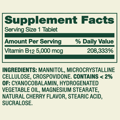 B12 | 5,000mcg | 60 Tabletas