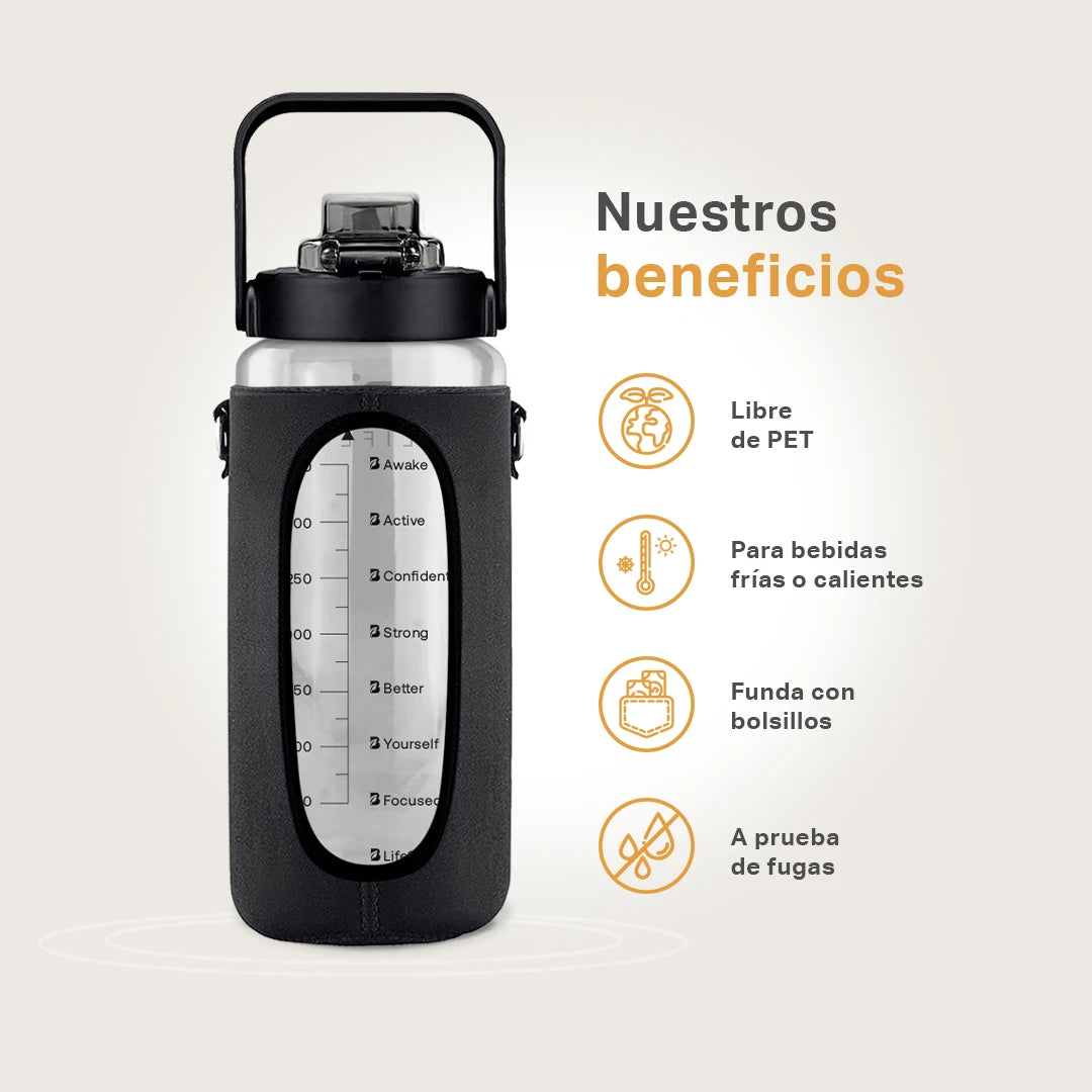 Botella Motivacional 2L Negro