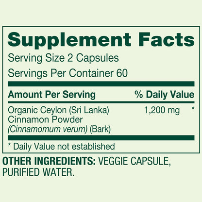 Ceylon Cinnamon 1,200mg 120 capsulas