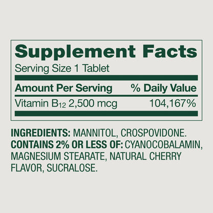 B12 | 2500mcg | 120 Tabletas | Sabor Cereza
