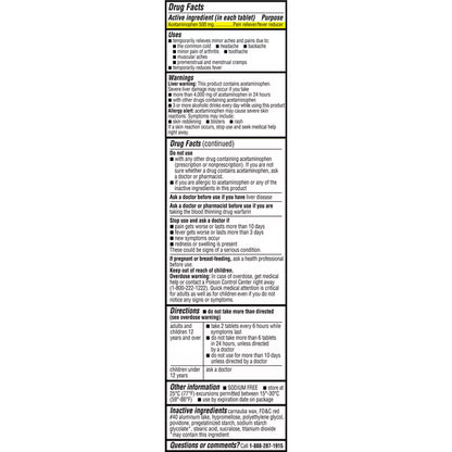 Acetaminofen 500 Mg 100 Tabletas