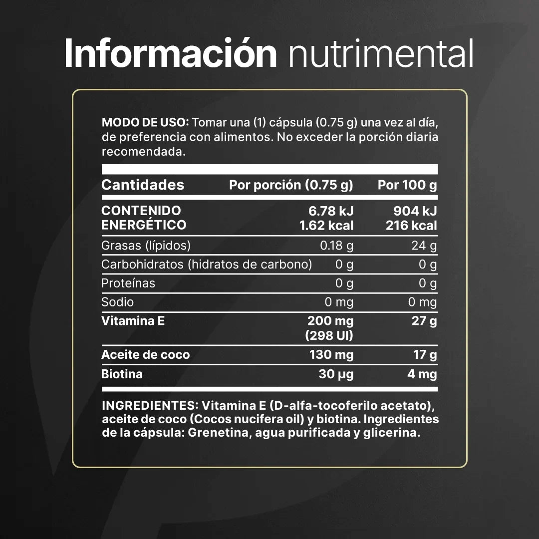 Natural Vitamina E Con Biotina y Aceite de Coco